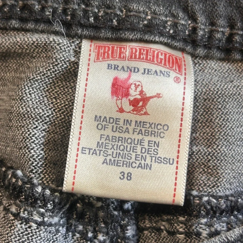True Religion Mens Straight Leg Jeans Faded Black Thick Stitch 38 x 31
